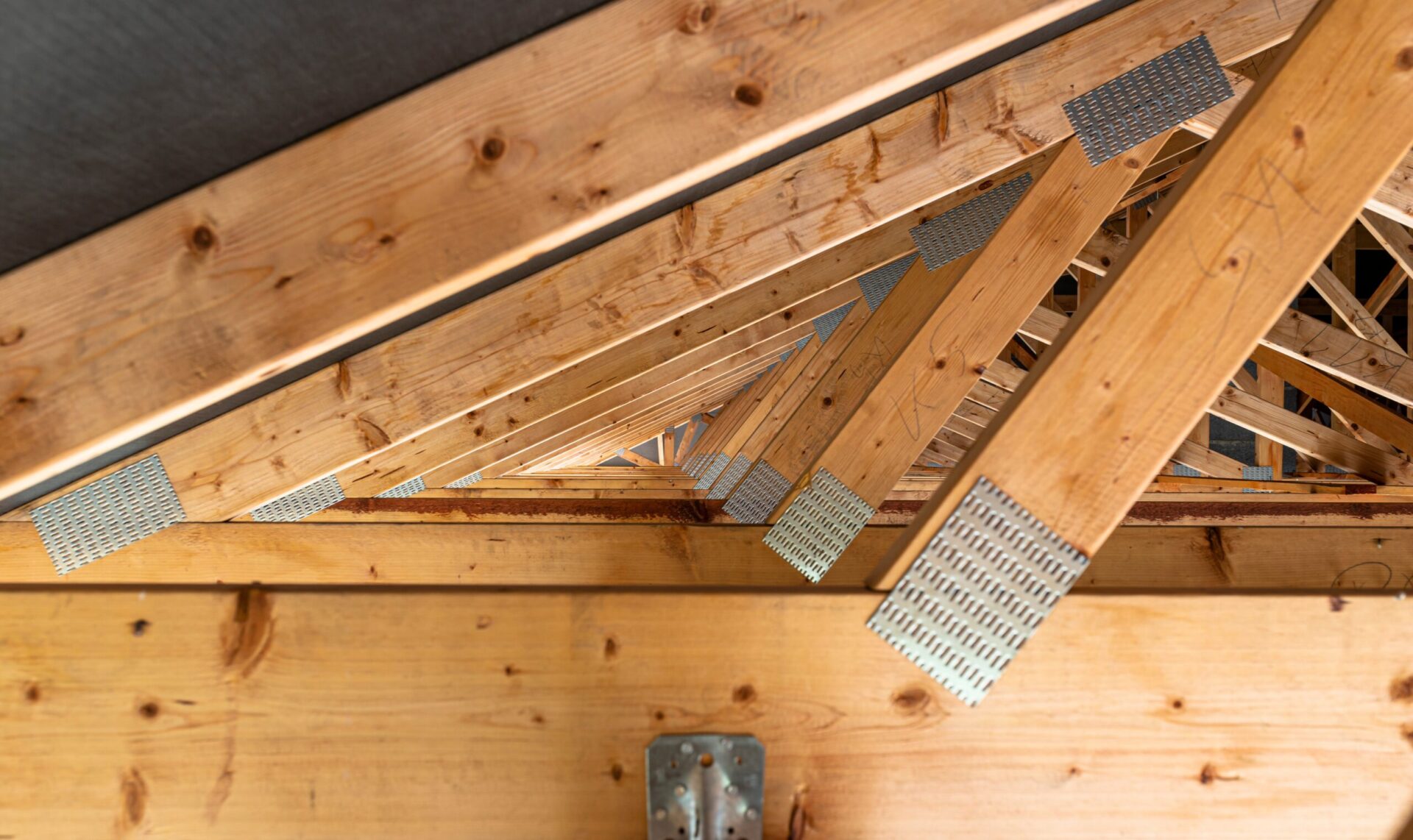 internal shot of beams for a new roof